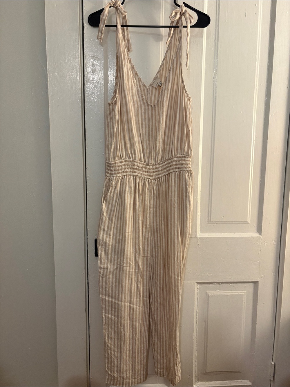 a new day Cream and Blush Striped Tie-Shoulder Jumpsuit